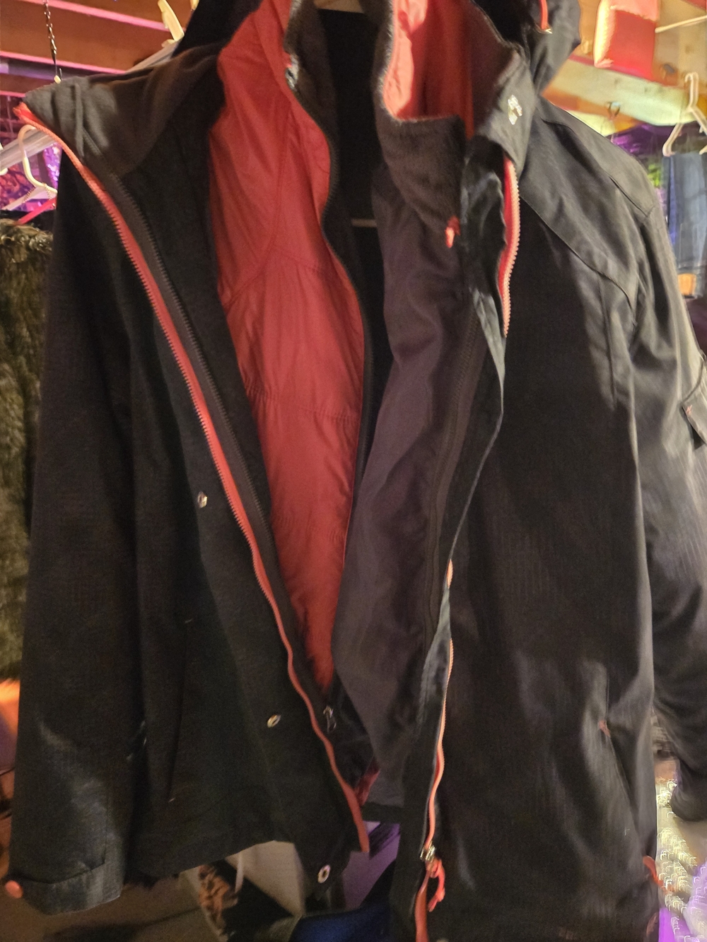 Free Country Men's Black Puffer Jacket with Red Liner